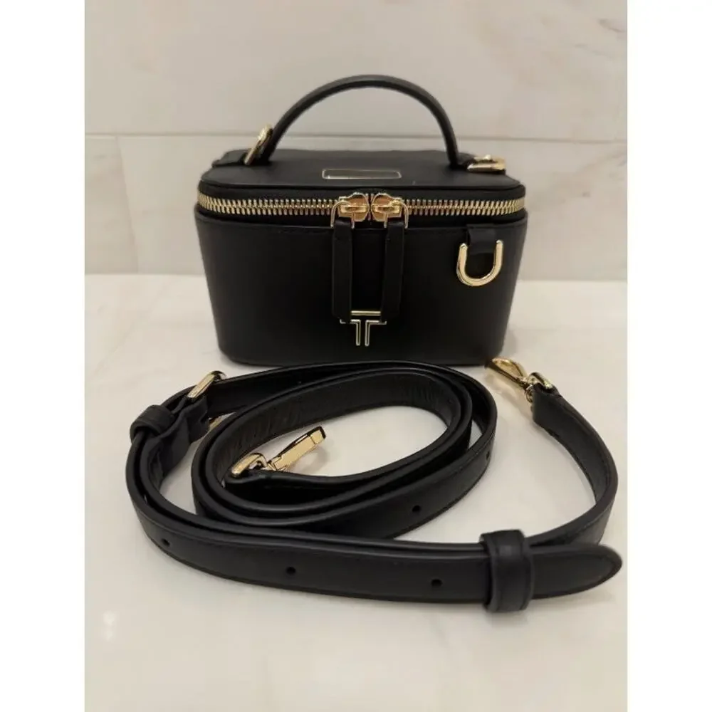 NWT Tumi Voyageur LEX 100% Leather Train Case Crossbody Bag - BLACK w/ GOLD